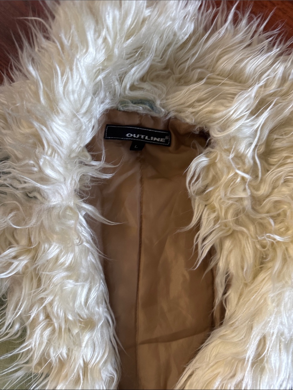 Faux Fur-Trim Sage Green Women's Coat - Picture 2 of 4